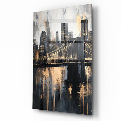 Gold Detay Şehir Silüeti Cam Tablo