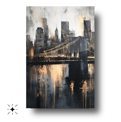 Gold Detay Şehir Silüeti Cam Tablo