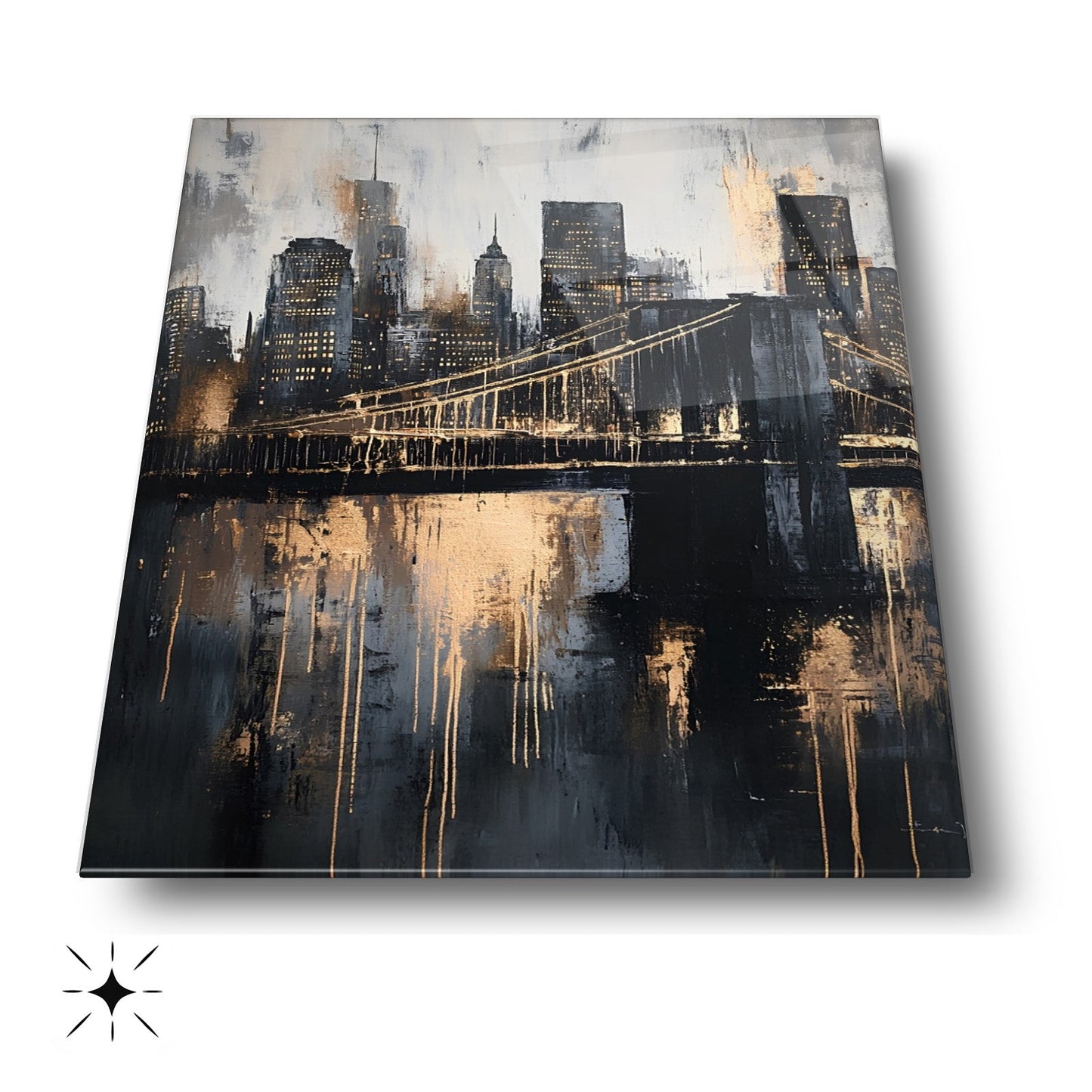 Gold Detay Şehir Silüeti Cam Tablo