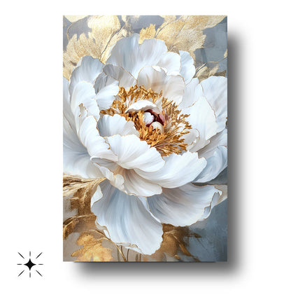 Gold Detay Beyaz Çiçek Cam Tablo