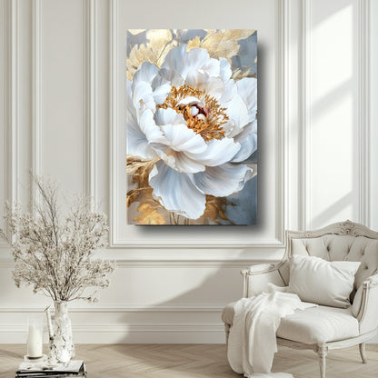 Gold Detay Beyaz Çiçek Cam Tablo