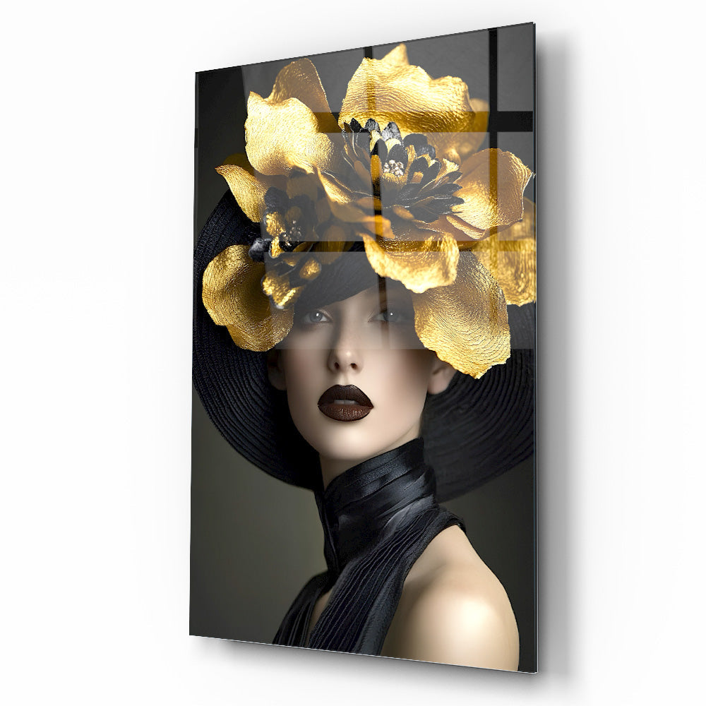 Çiçekli Kadın Cam Tablo