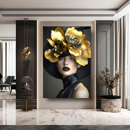 Çiçekli Kadın Cam Tablo
