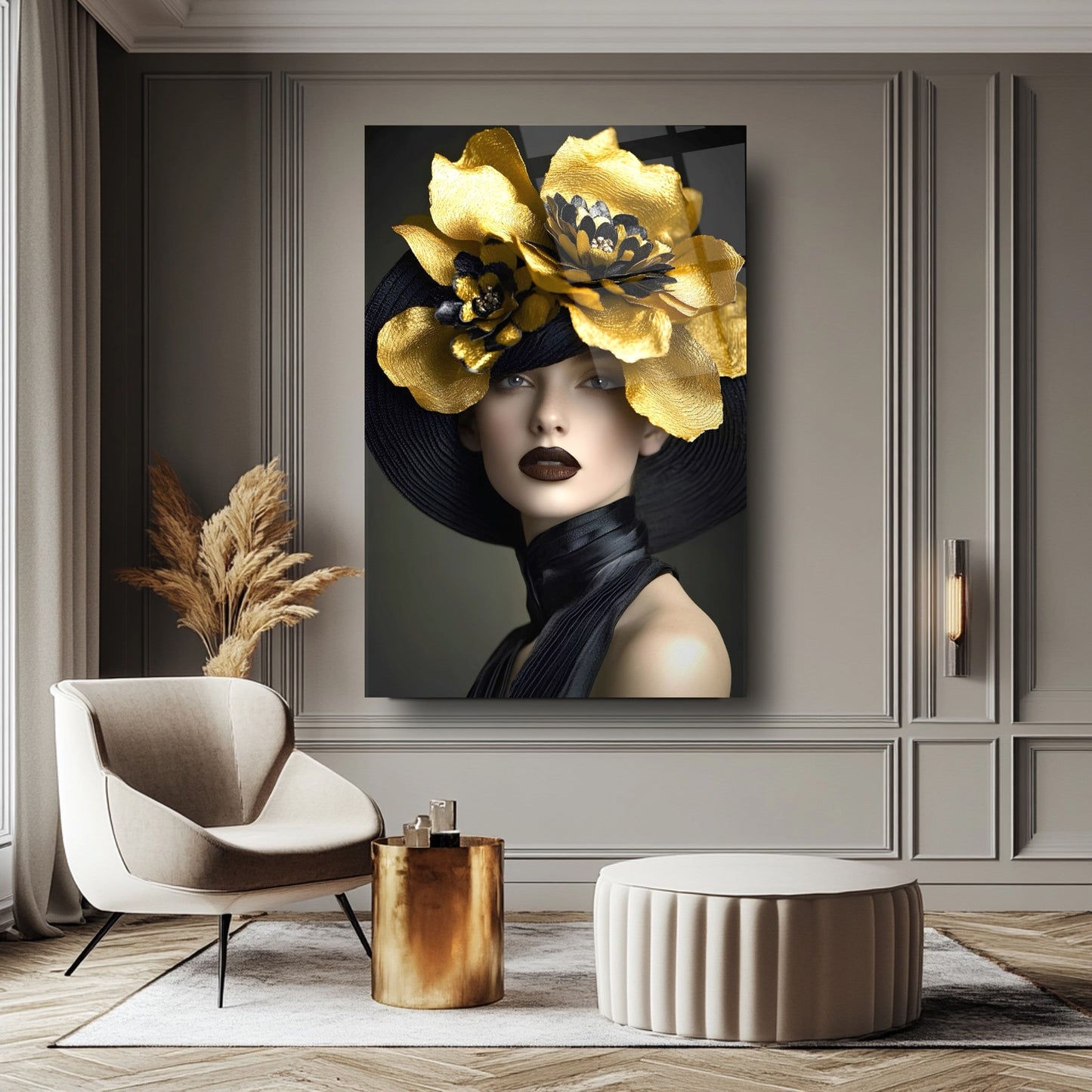 Çiçekli Kadın Cam Tablo