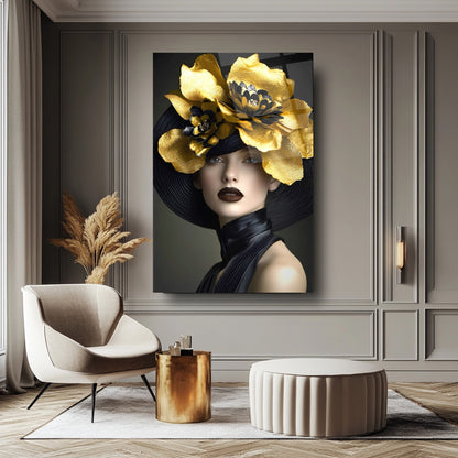 Çiçekli Kadın Cam Tablo