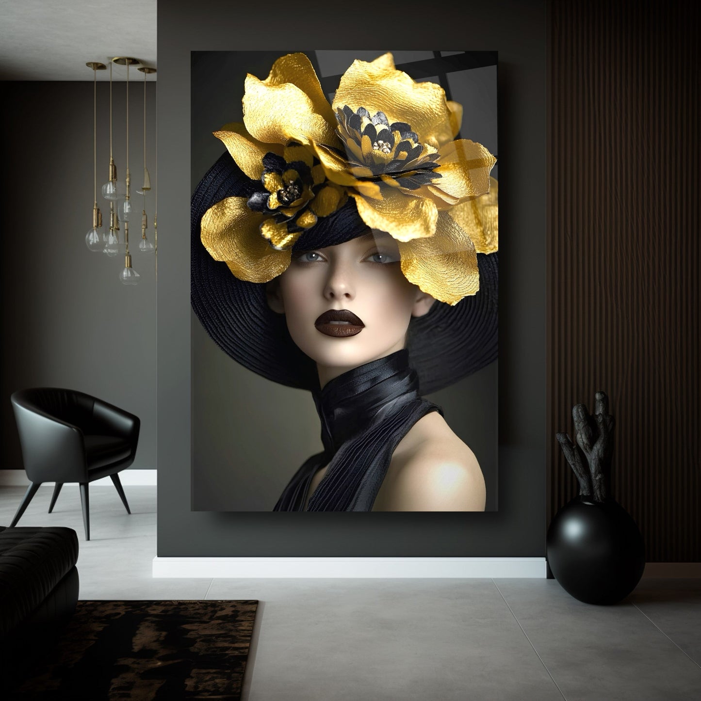 Çiçekli Kadın Cam Tablo