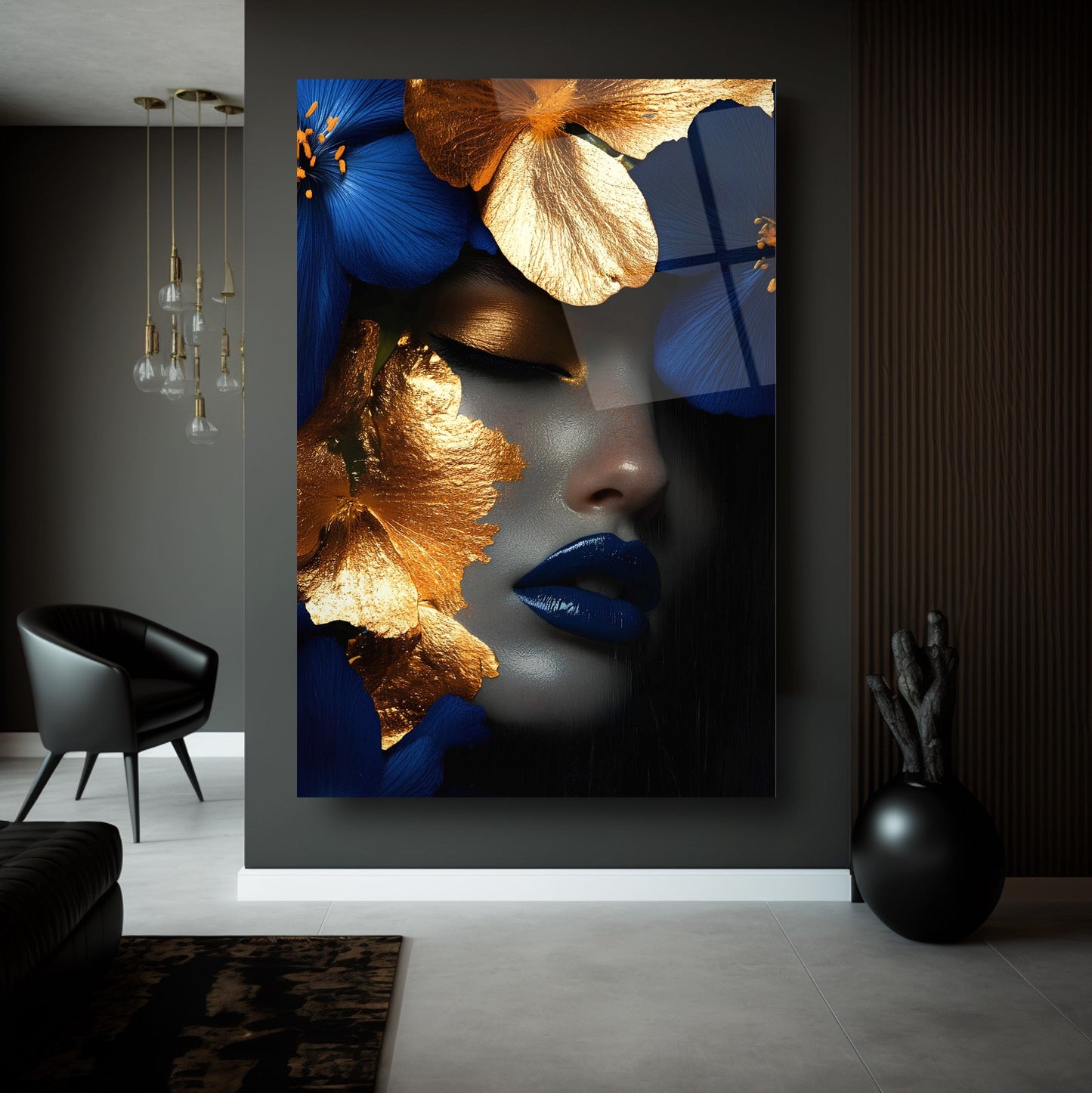 Çiçekli Kadın Cam Tablo