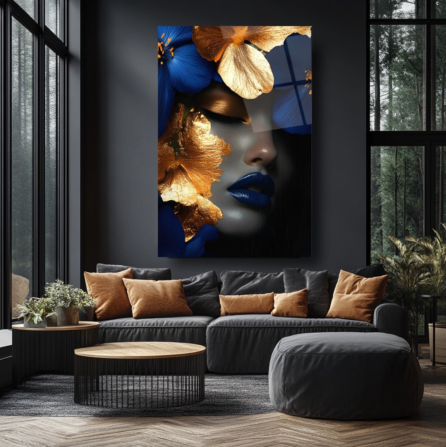 Çiçekli Kadın Cam Tablo