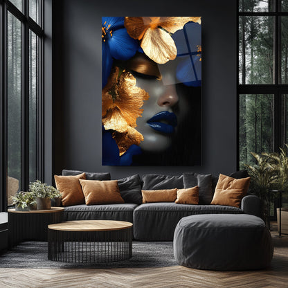 Çiçekli Kadın Cam Tablo