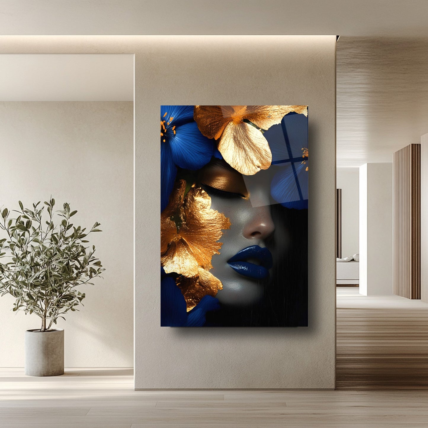 Çiçekli Kadın Cam Tablo