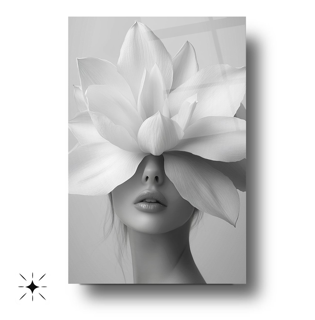 Beyaz Çiçekli Kadın Cam Tablo