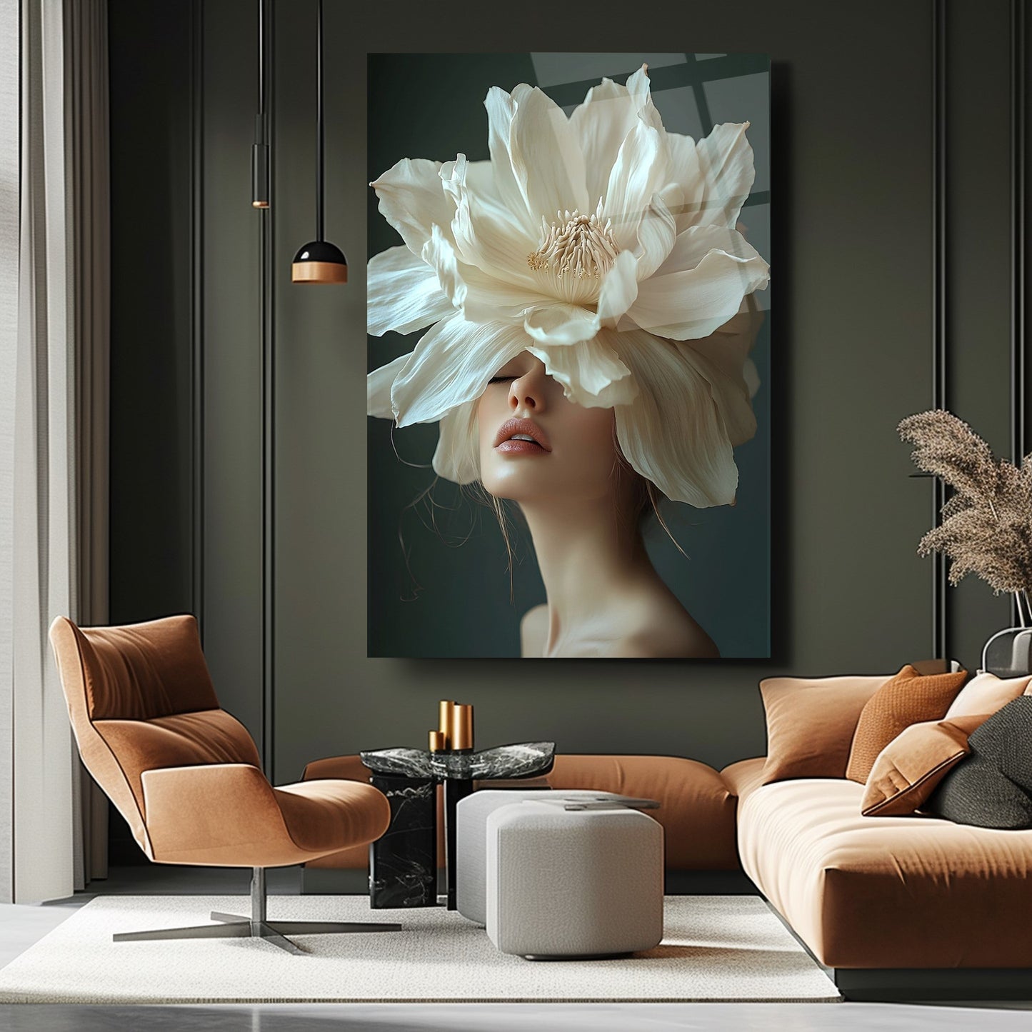 Çiçekli Kadın Cam Tablo