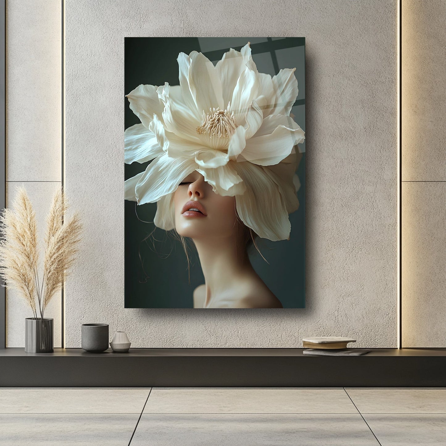 Çiçekli Kadın Cam Tablo