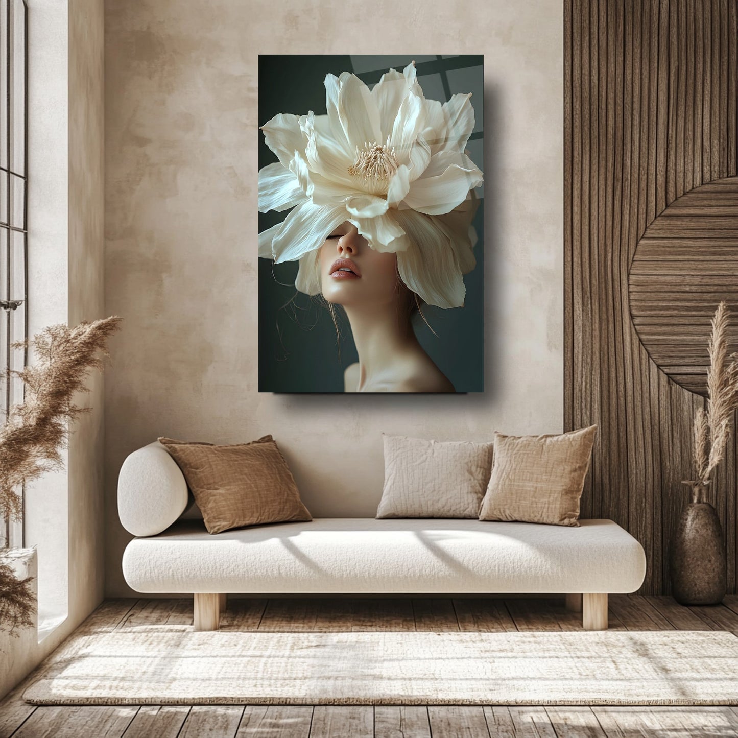 Çiçekli Kadın Cam Tablo