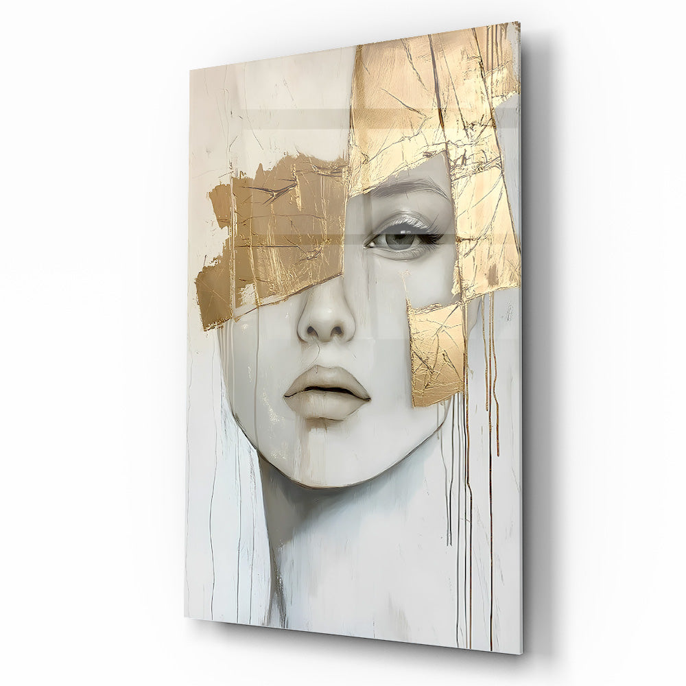 Gold Detaylı Kadın Cam Tablo