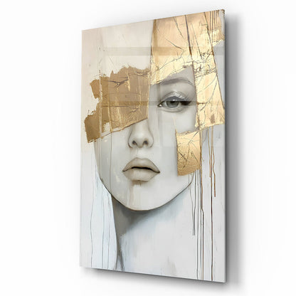 Gold Detaylı Kadın Cam Tablo
