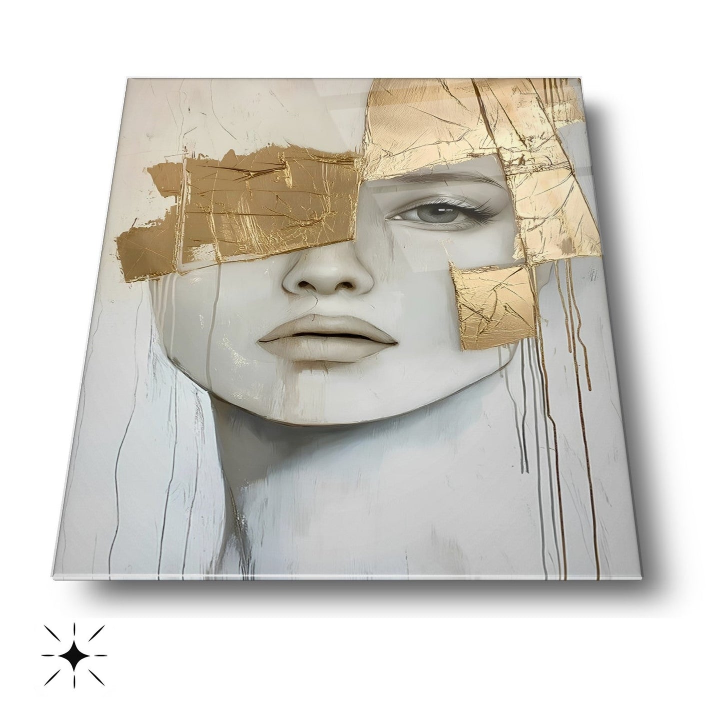 Gold Detaylı Kadın Cam Tablo