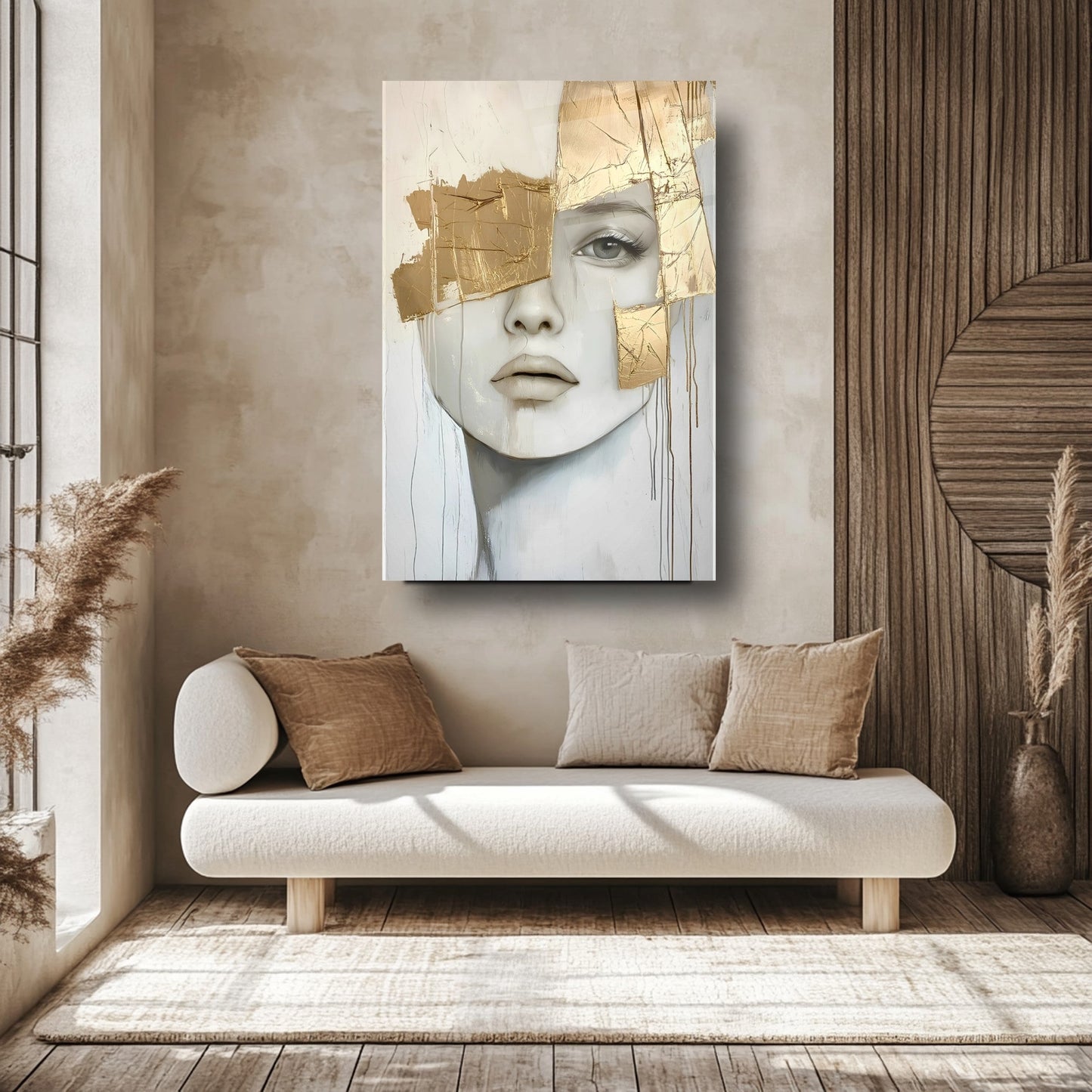 Gold Detaylı Kadın Cam Tablo