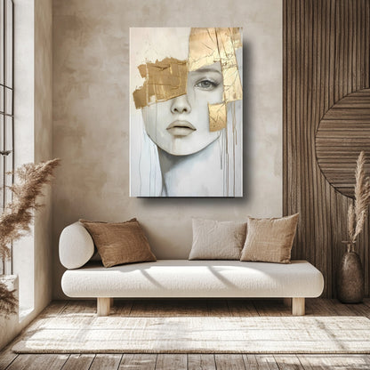 Gold Detaylı Kadın Cam Tablo