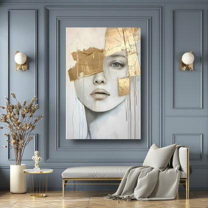 Gold Detaylı Kadın Cam Tablo