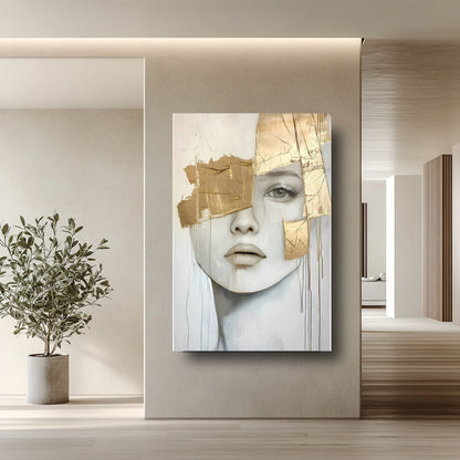 Gold Detaylı Kadın Cam Tablo