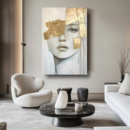 Gold Detaylı Kadın Cam Tablo