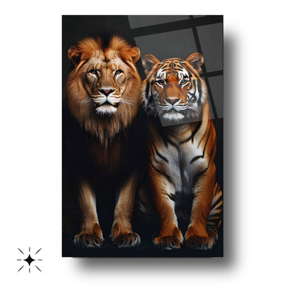 Aslan ve Kaplan Cam Tablo