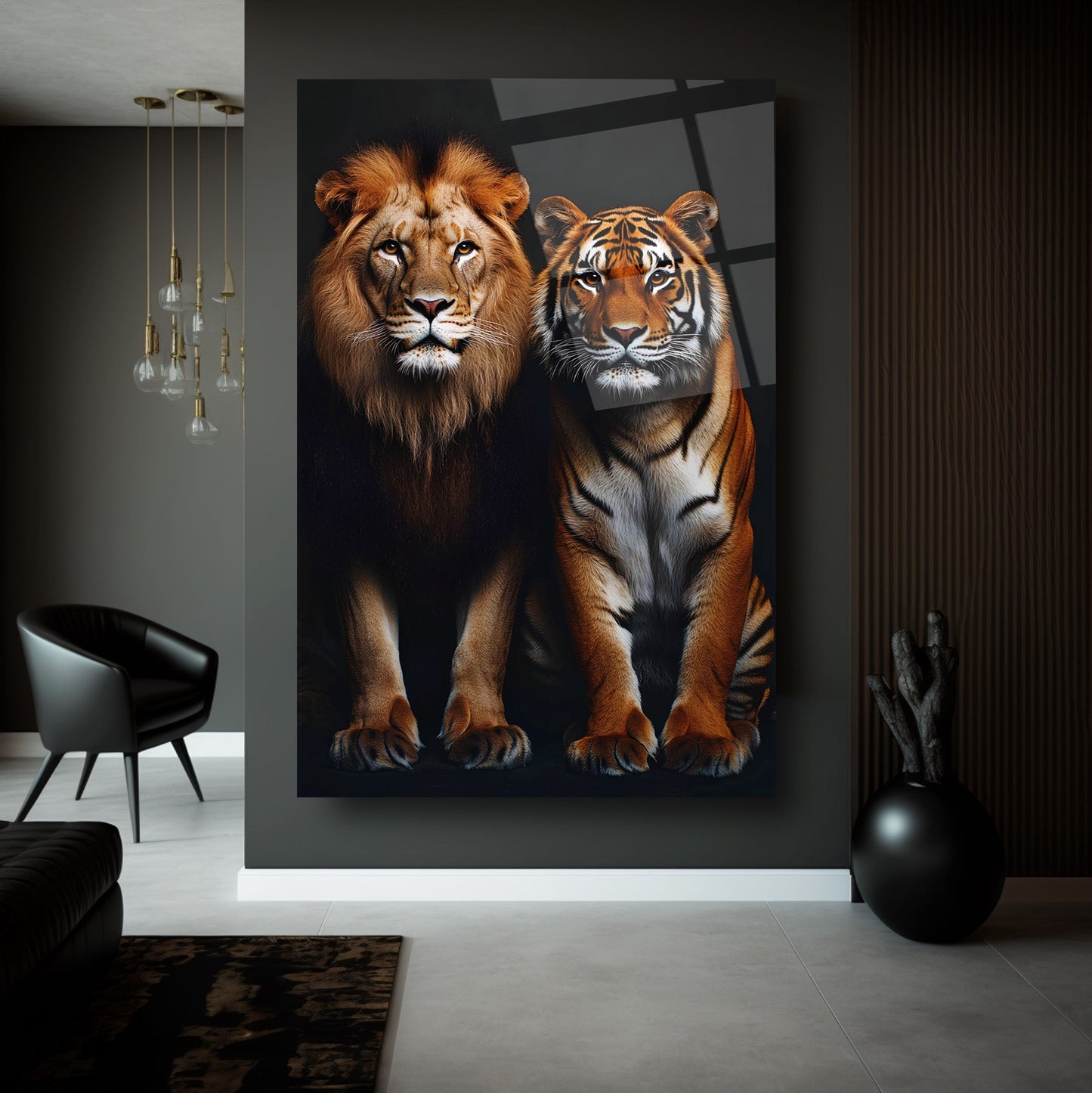 Aslan ve Kaplan Cam Tablo