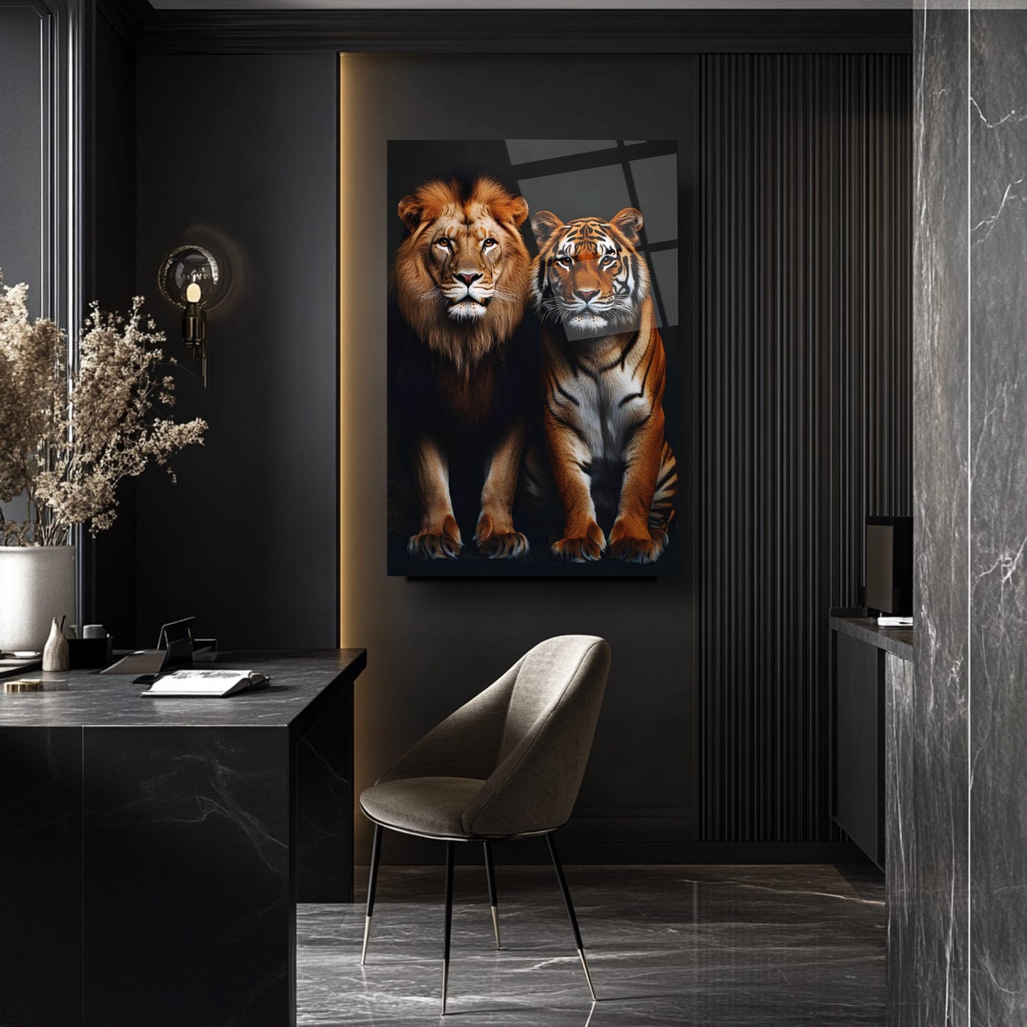 Aslan ve Kaplan Cam Tablo