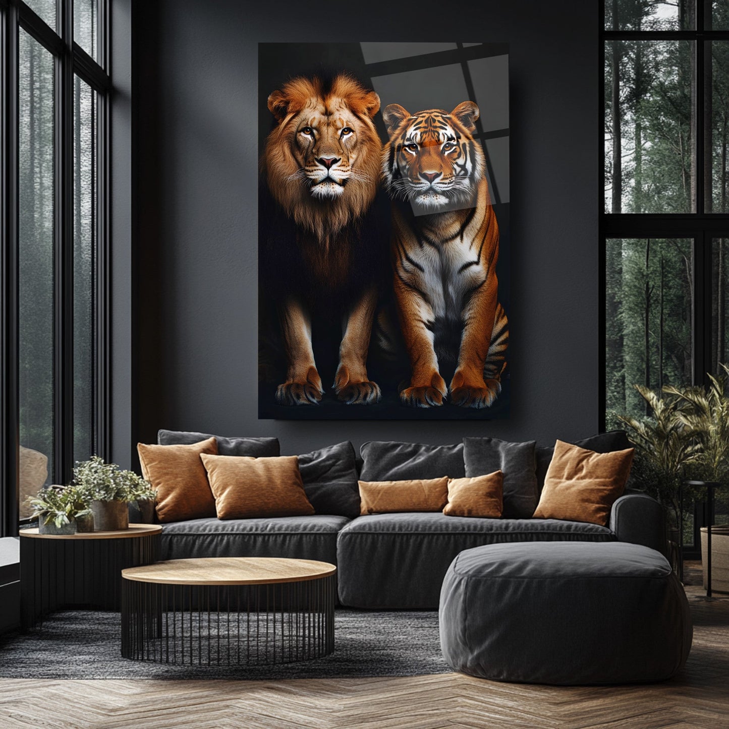 Aslan ve Kaplan Cam Tablo