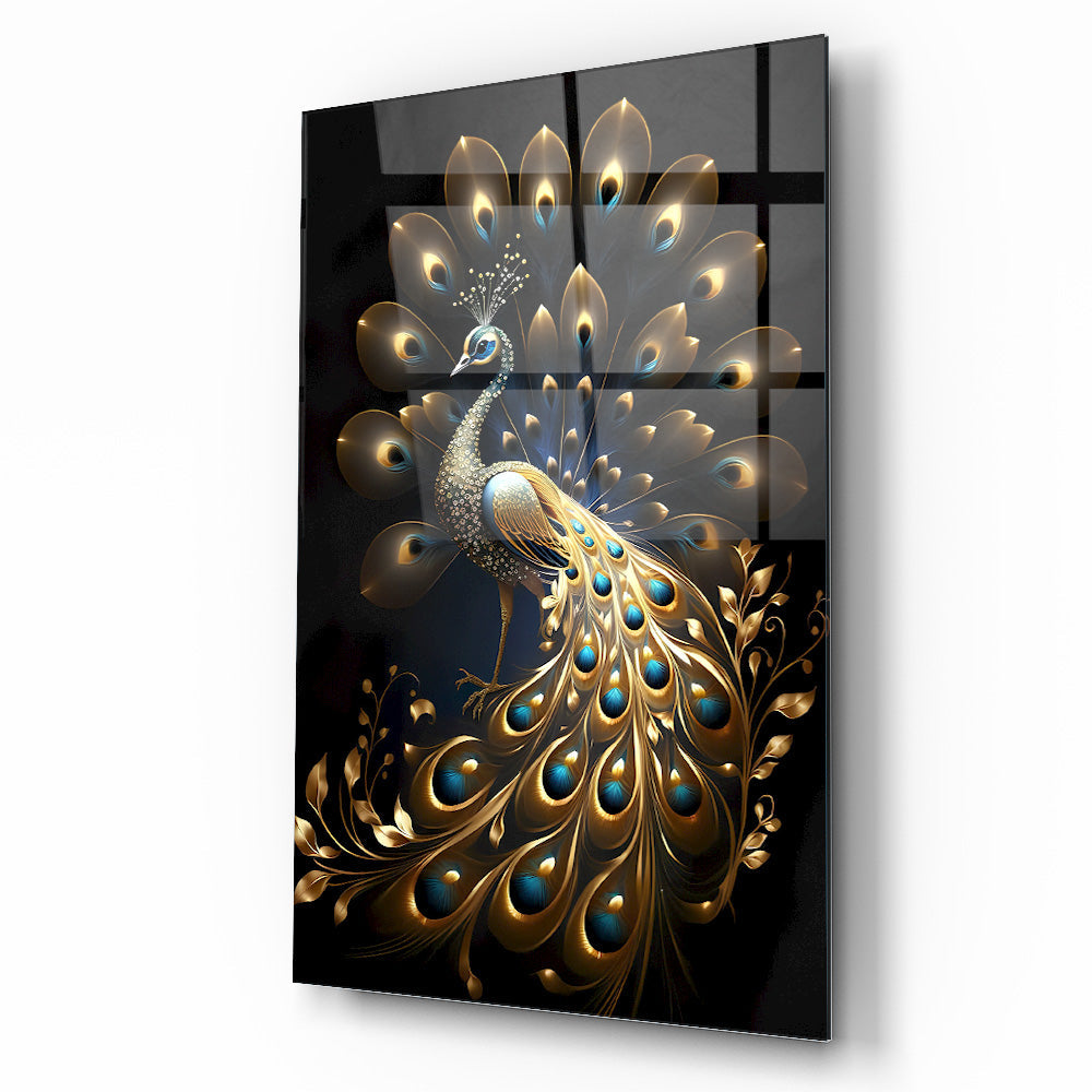 Gold Tavus Kuşu Cam Tablo