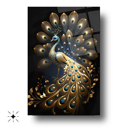 Gold Tavus Kuşu Cam Tablo