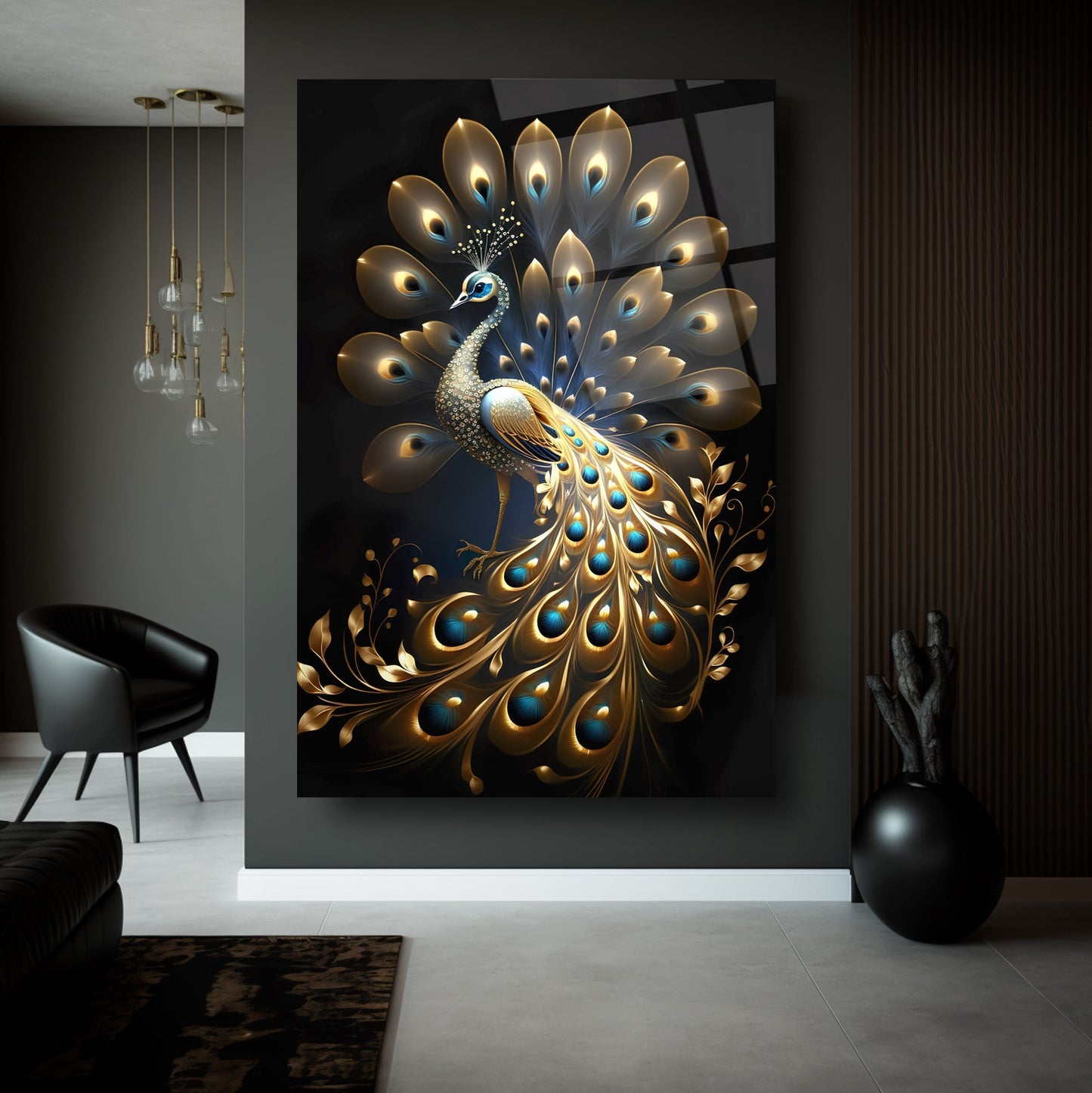 Gold Tavus Kuşu Cam Tablo