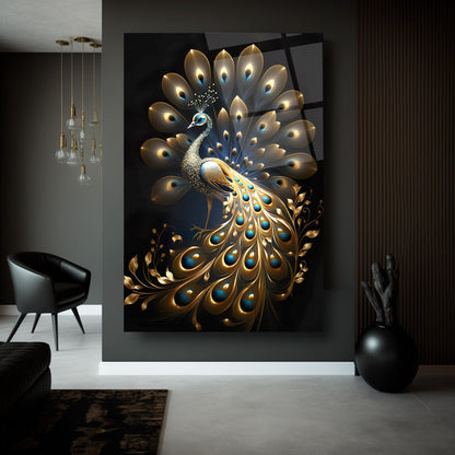 Gold Tavus Kuşu Cam Tablo