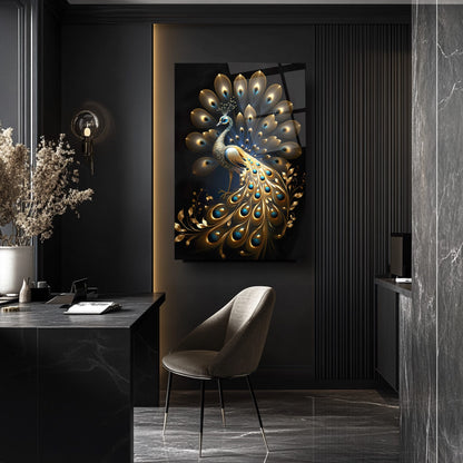 Gold Tavus Kuşu Cam Tablo