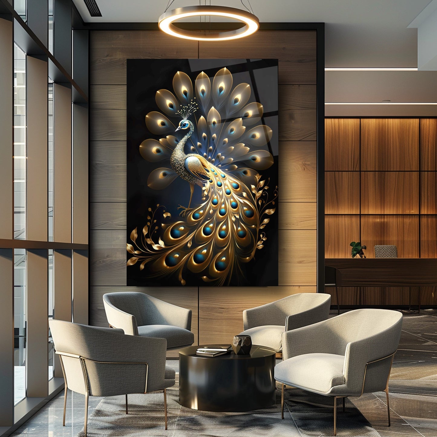 Gold Tavus Kuşu Cam Tablo