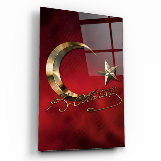 Atatürk İmzalı Bayrak Cam Tablo
