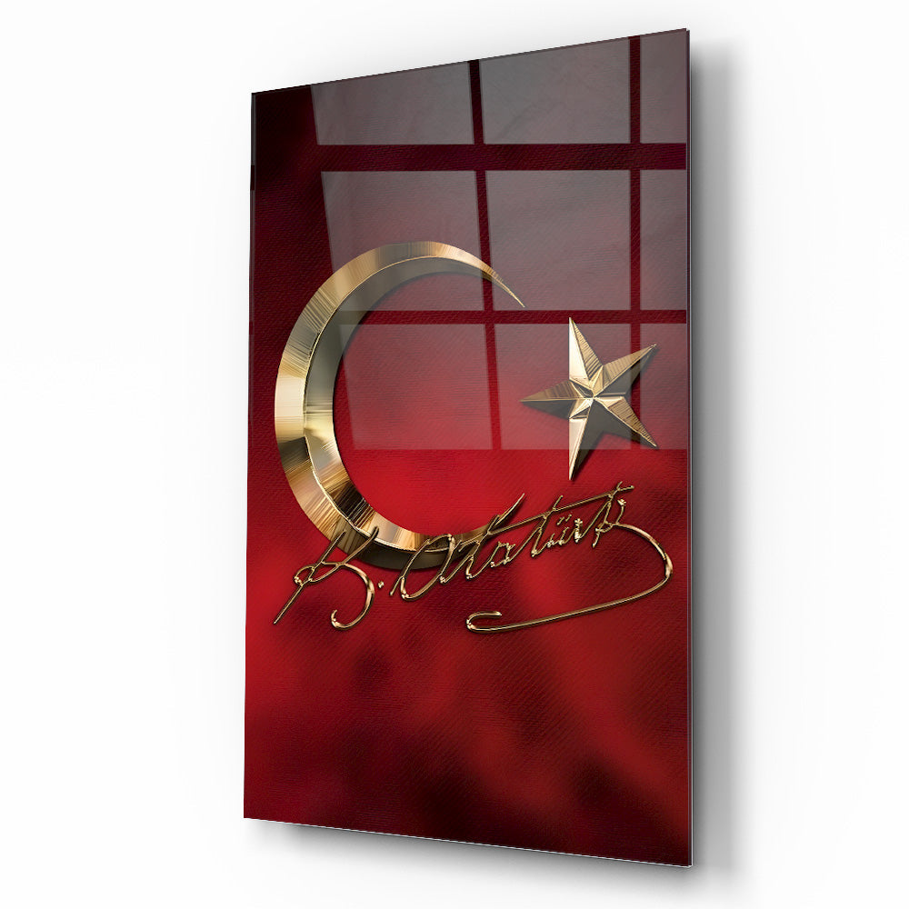 Atatürk İmzalı Bayrak Cam Tablo