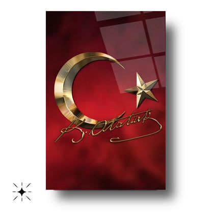 Atatürk İmzalı Bayrak Cam Tablo