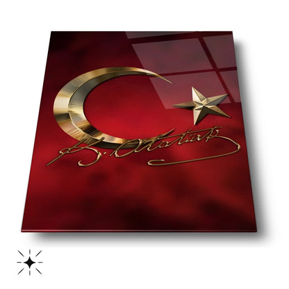 Atatürk İmzalı Bayrak Cam Tablo