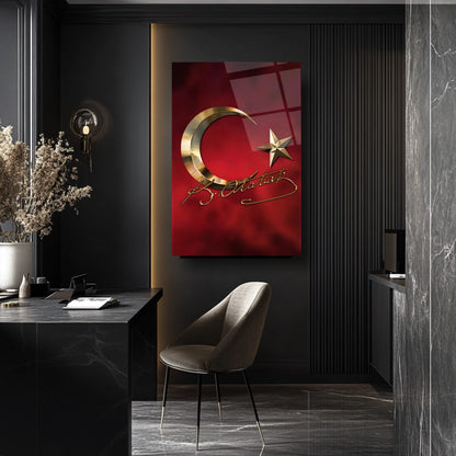 Atatürk İmzalı Bayrak Cam Tablo