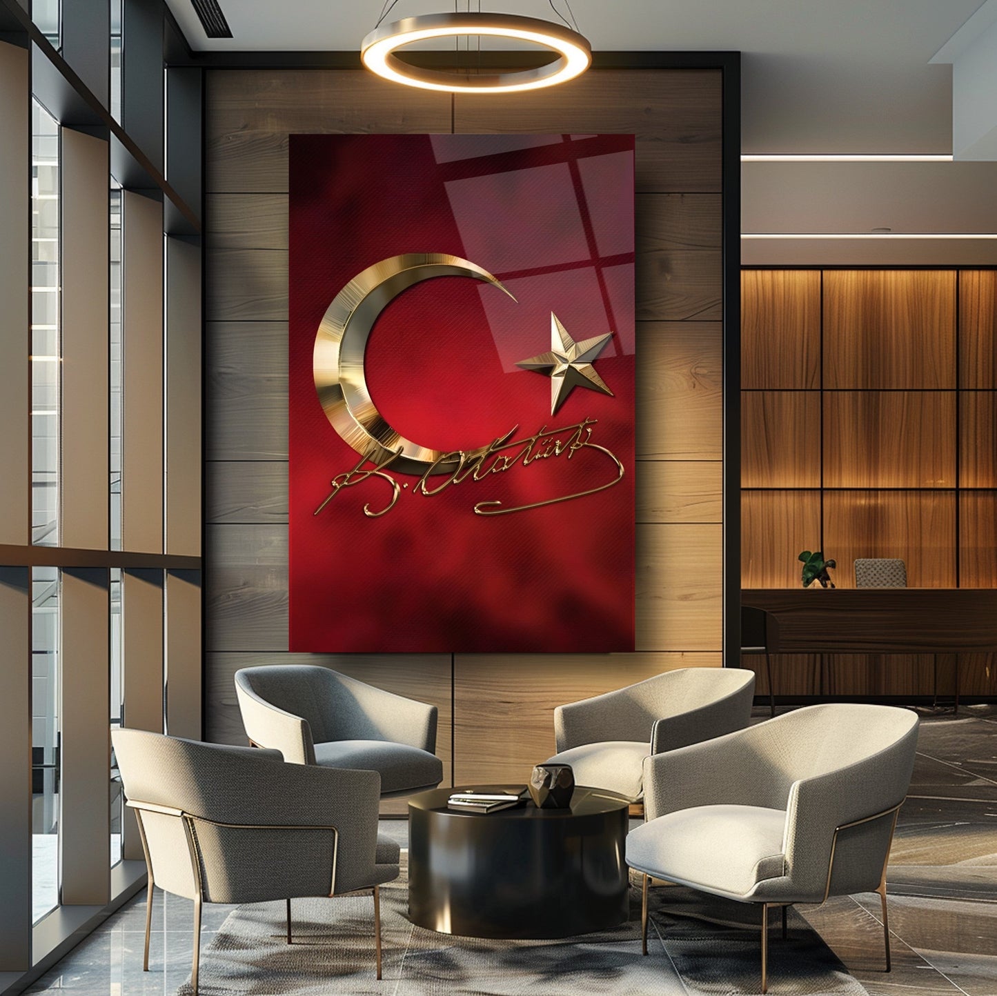 Atatürk İmzalı Bayrak Cam Tablo