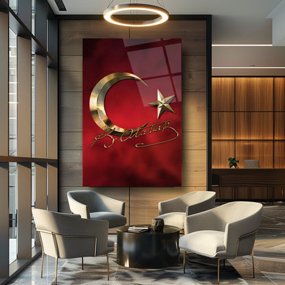 Atatürk İmzalı Bayrak Cam Tablo