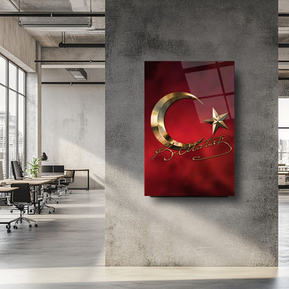 Atatürk İmzalı Bayrak Cam Tablo