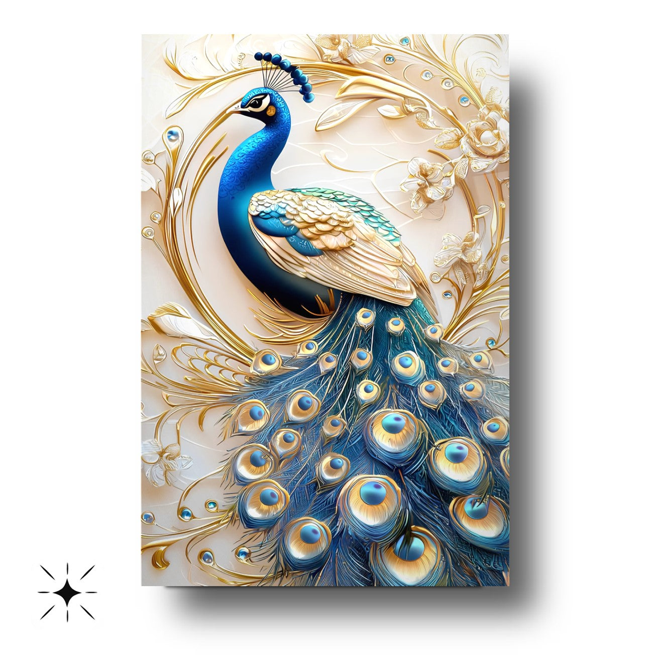 Mavi Gold Tavus Kuşu Cam Tablo