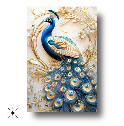 Mavi Gold Tavus Kuşu Cam Tablo