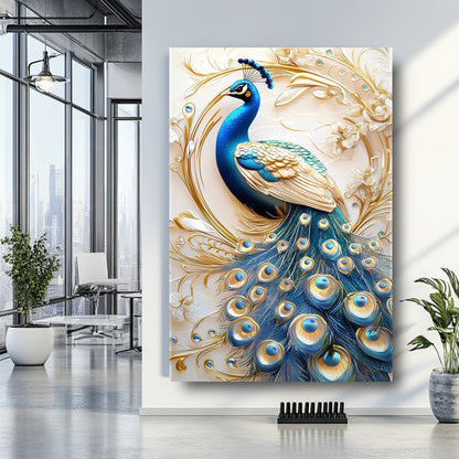 Mavi Gold Tavus Kuşu Cam Tablo