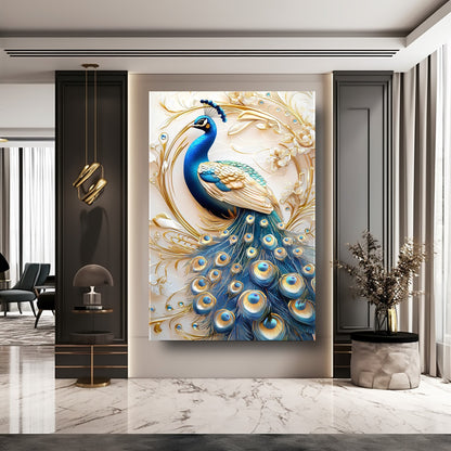 Mavi Gold Tavus Kuşu Cam Tablo