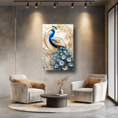 Mavi Gold Tavus Kuşu Cam Tablo