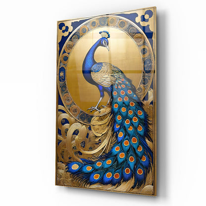 Mavi Gold Tavus Kuşu Cam Tablo